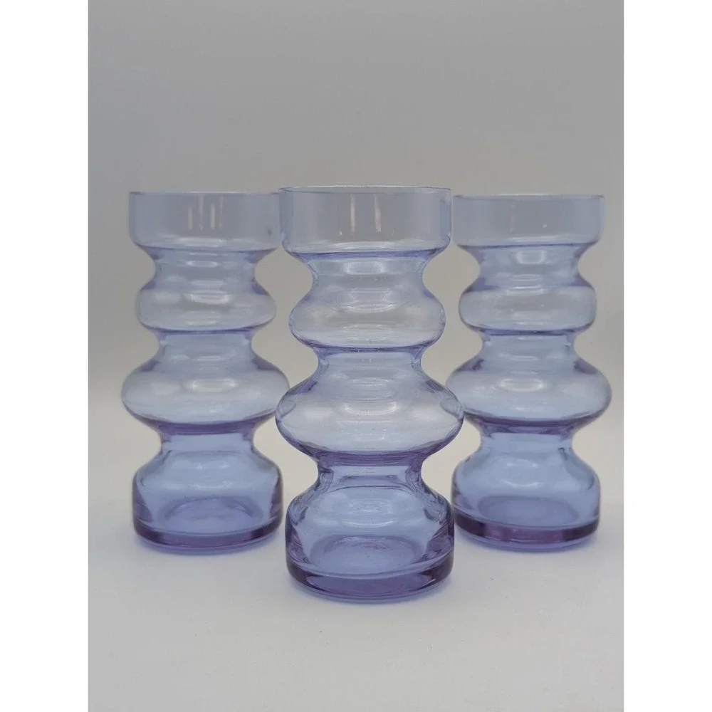 Set of 3 Lavender Purple Bubble Glass Vases Mid Century Modern Stacked Bud Vases